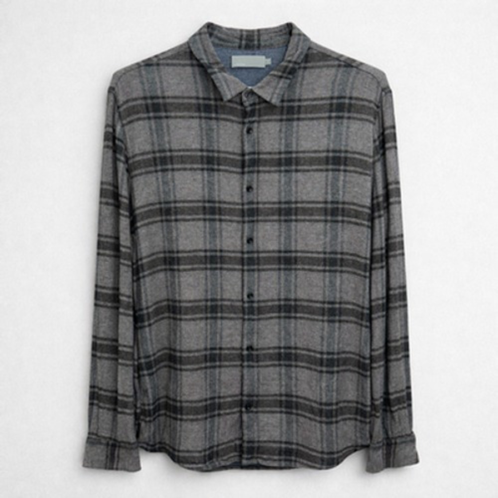 Vince Mens Button Down Shirt XL Grey Plaid Viscose Wool Blend Minimalist